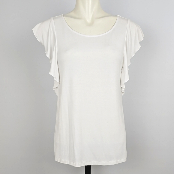 Lord & Taylor Tops - Lord & Taylor Women's White Ruffle Sleeves Top Soft Stretch Viscose Blend Size S